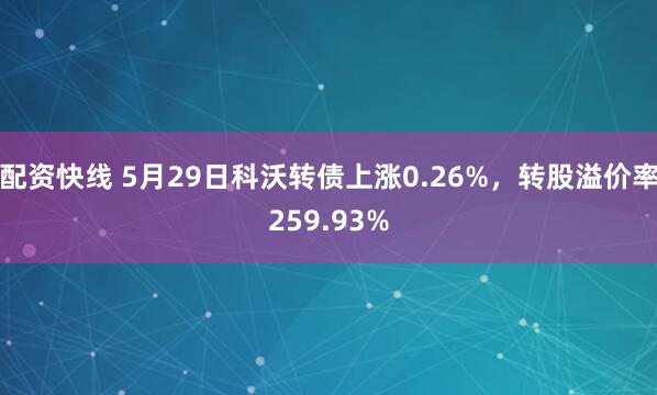 配资快线 5月29日科沃转债上涨0.26%，转股溢价率259.93%